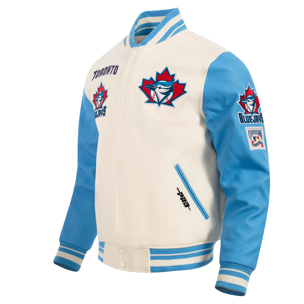 MLB TORONTO BLUE JAYS RETRO CLASSIC MEN'S RIB WOOL VARSITY JACKET (EGGSHELL/ UNIVERSITY BLUE) - Image 2