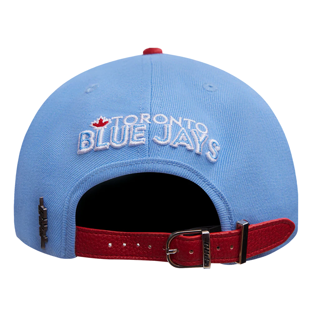 MLB TORONTO BLUE JAYS OLD ENGLISH UNISEX 6 PANEL LEATHER STRAPBACK (UNIVERSITY BLUE) - Image 5