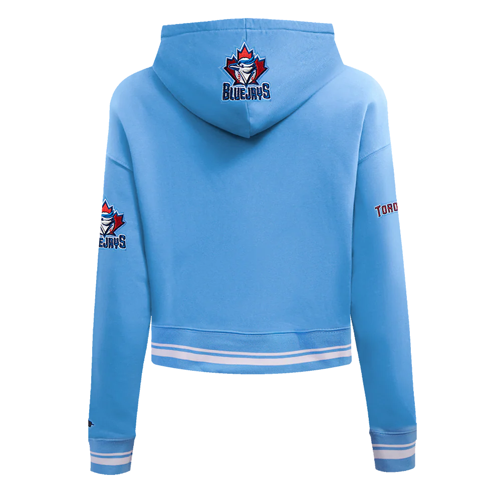 MLB TORONTO BLUE JAYS RETRO CLASSIC WOMEN'S RIB CROPPED PULLOVER HOODIE (UNIVERSITY BLUE) - Image 3