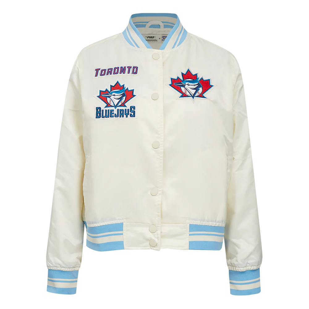 MLB TORONTO BLUE JAYS RETRO CLASSIC WOMEN'S RIB SATIN JACKET (EGGSHELL/ UNIVERSITY BLUE)