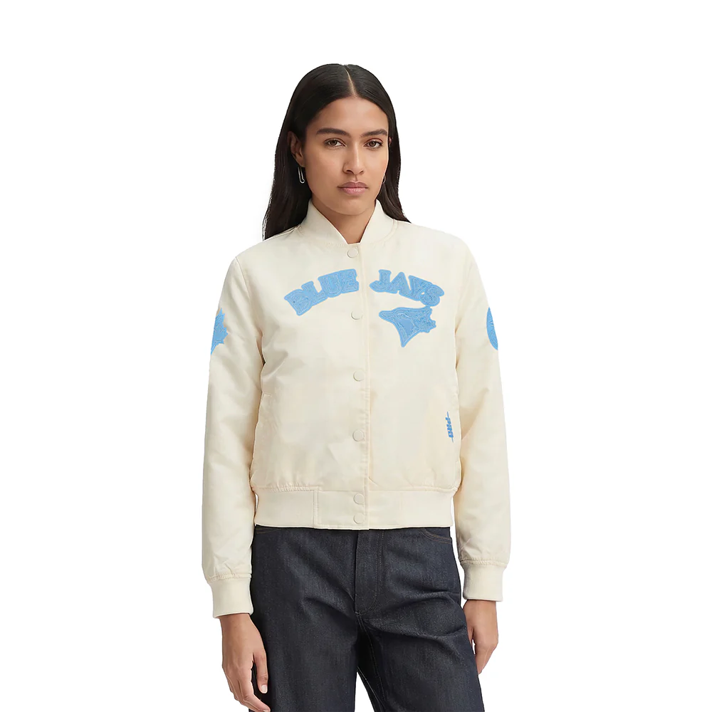 MLB TORONTO BLUE JAYS TRIPLE TONAL WOMEN'S SATIN JACKET (EGGSHELL)