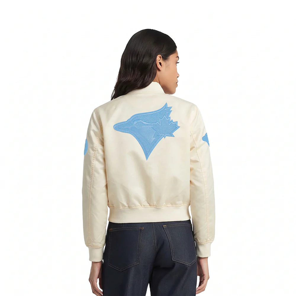 MLB TORONTO BLUE JAYS TRIPLE TONAL WOMEN'S SATIN JACKET (EGGSHELL) - Image 2