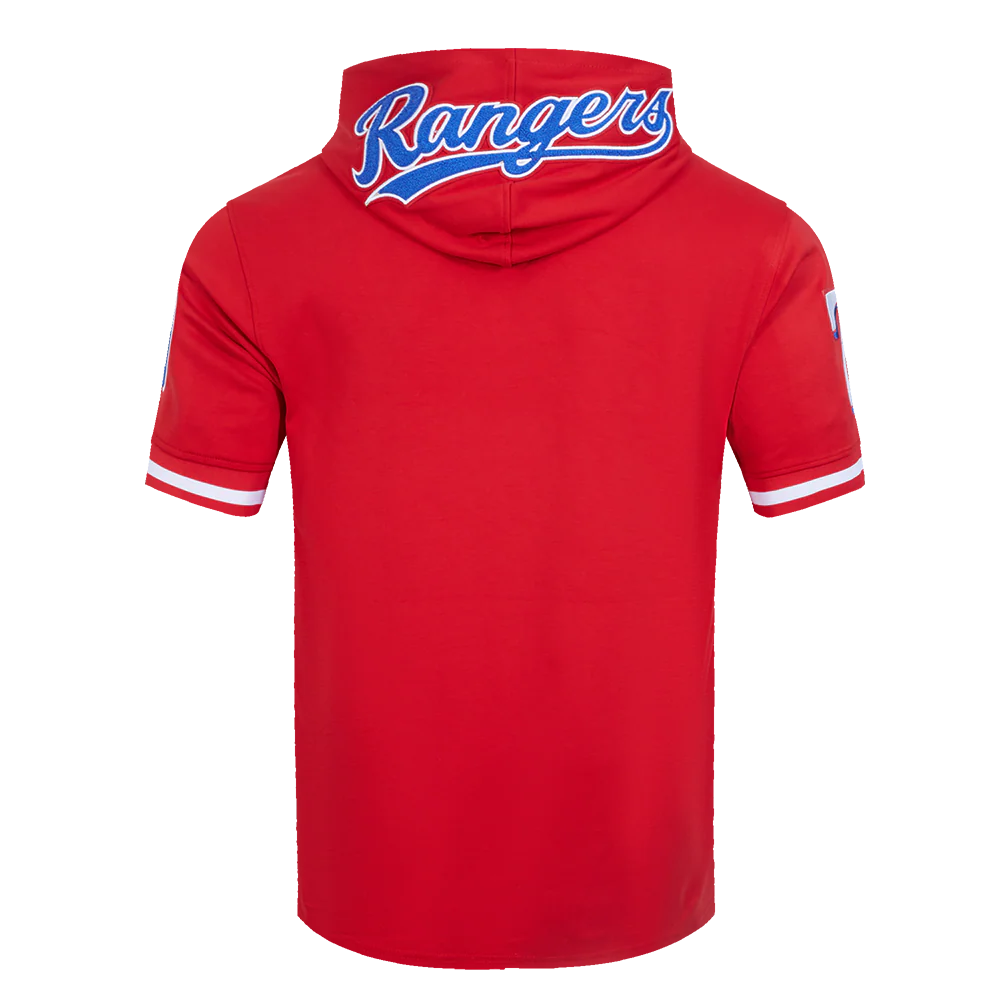 MLB TEXAS RANGERS CLASSIC CHENILLE MEN'S DOUBLE KNIT SHORT SLEEVE PULLOVER HOODIE (RED) - Image 3
