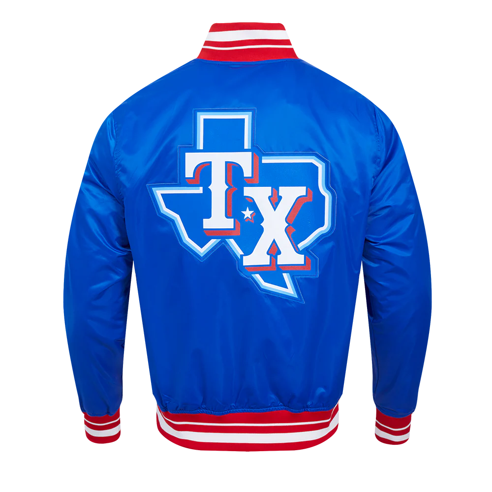 MLB TEXAS RANGERS SCRIPT TAIL MEN'S SATIN JACKET (ROYAL BLUE/RED) - Image 4