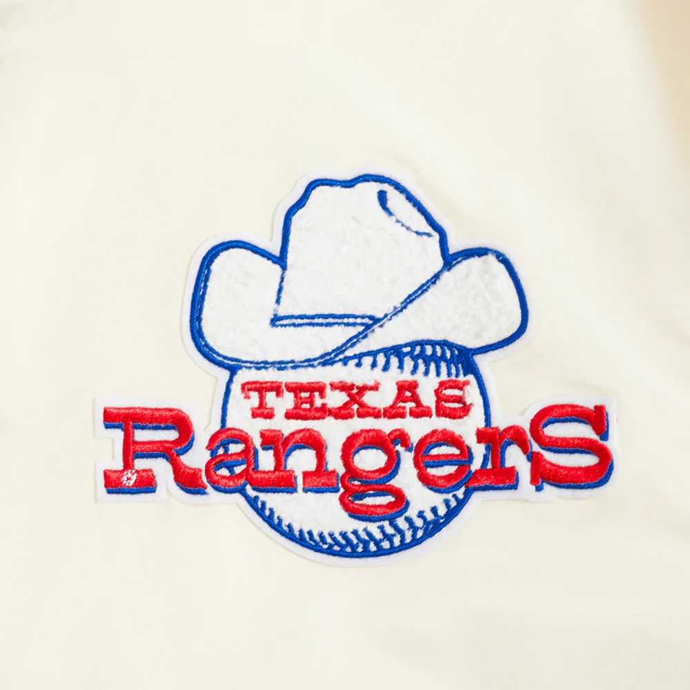 MLB TEXAS RANGERS RETRO CLASSIC MEN'SRIB SATIN JACKET (EGGSHELL/ROYAL BLUE) - Image 8