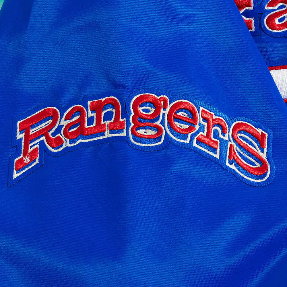 MLB TEXAS RANGERS RETRO CLASSIC MEN'SRIB SATIN JACKET (ROYAL BLUE/RED) - Image 8