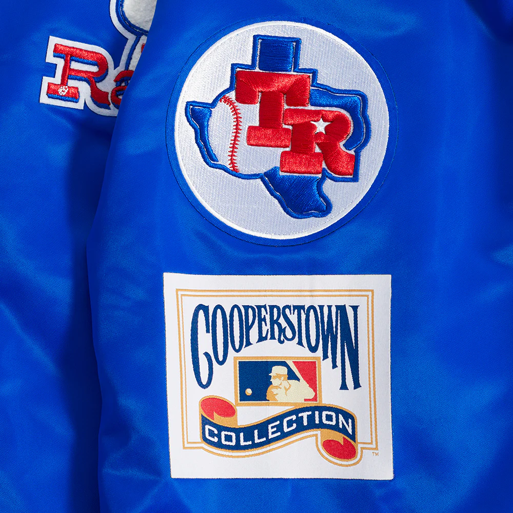 MLB TEXAS RANGERS RETRO CLASSIC MEN'SRIB SATIN JACKET (ROYAL BLUE/RED) - Image 9