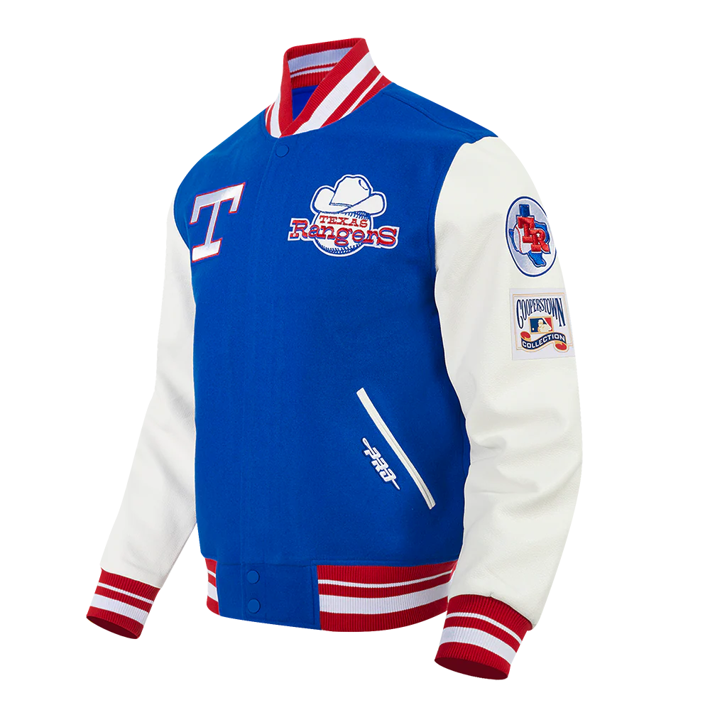 MLB TEXAS RANGERS RETRO CLASSIC MEN'S RIB VARSITY JACKET (ROYAL BLUE/RED) - Image 2