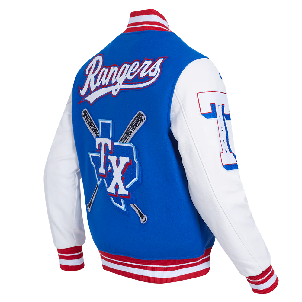 MLB TEXAS RANGERS MASHUP MEN'S RIB WOOL VARSITY JACKET (ROYAL BLUE/RED) - Image 4