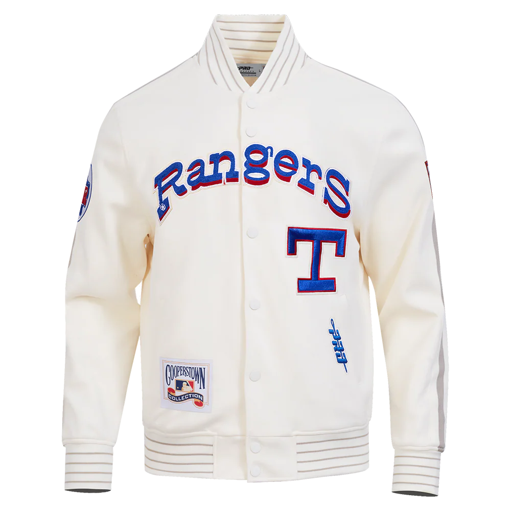 MLB TEXAS RANGERS COOPERSTOWN LOGO PRO GAME DAY MEN'S DOUBLE KNIT JACKET (EGGSHELL/TAUPE/EGGSHELL)