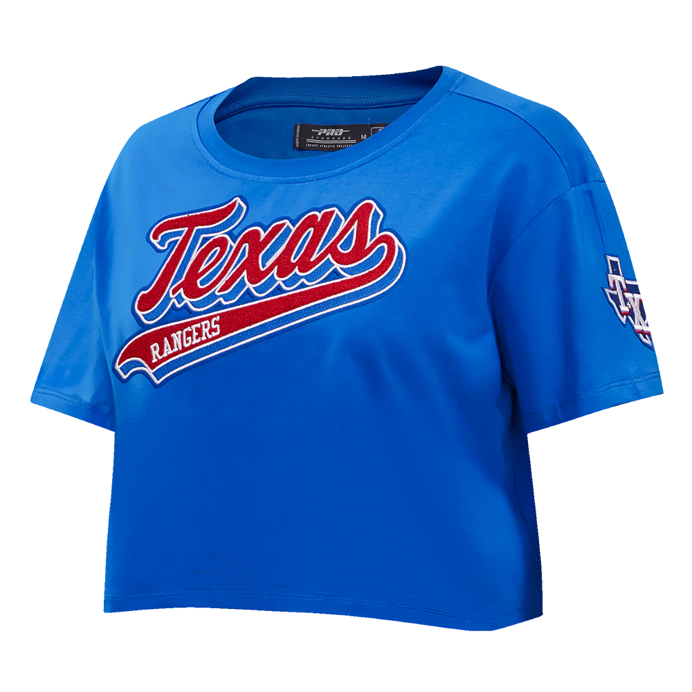 MLB TEXAS RANGERS SCRIPT TAIL WOMEN'S SINGLE JERSEY BOXY TOP (ROYAL BLUE) - Image 2