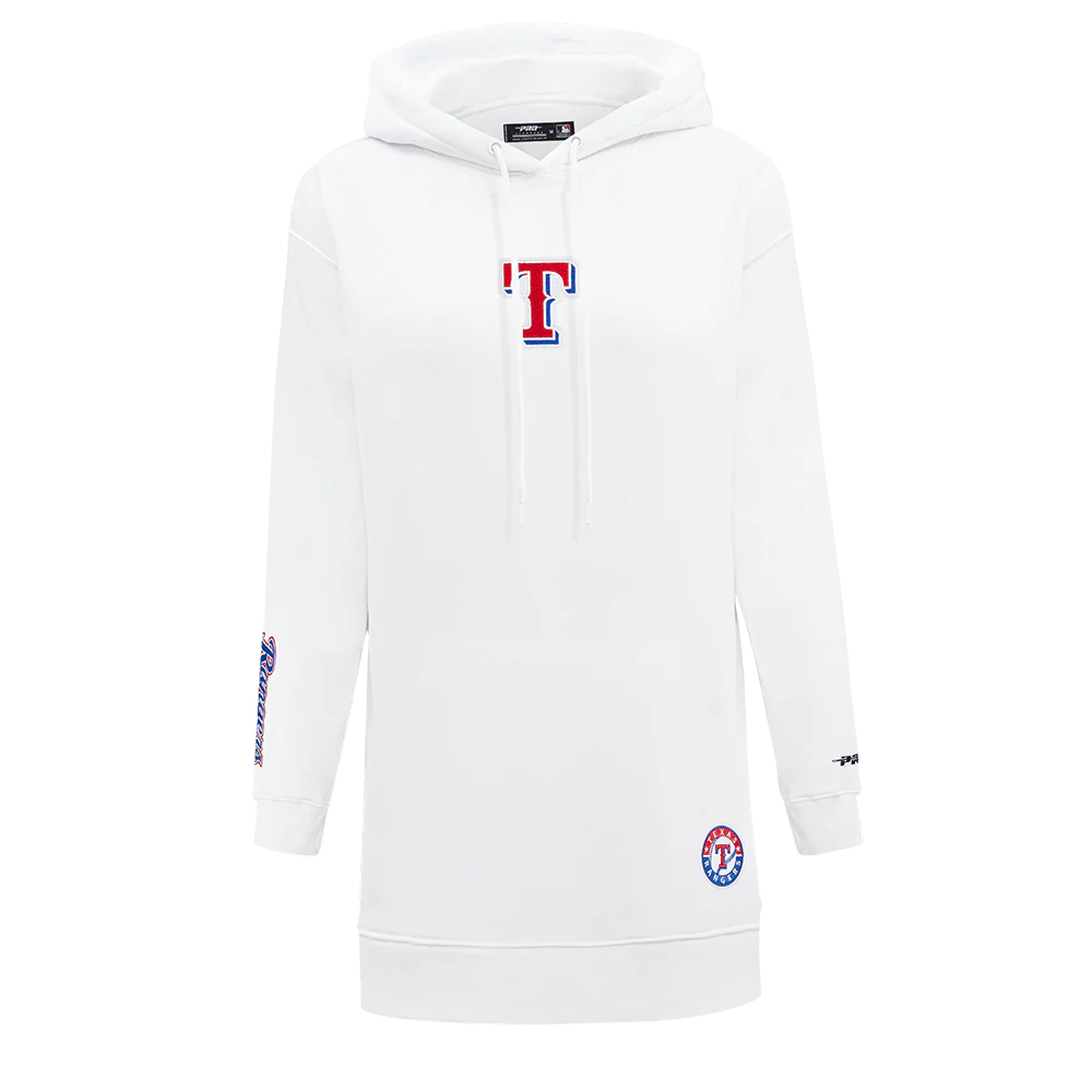 MLB TEXAS RANGERS CLASSIC WOMEN'S FLEECE HOODIE DRESS (WHITE)