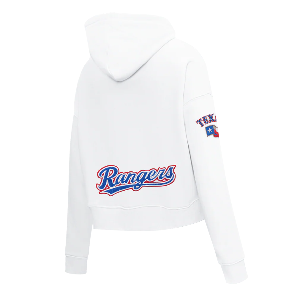 MLB TEXAS RANGERS CLASSIC WOMEN'S CROPPED FLEECE PULLOVER HOODIE (WHITE) - Image 4
