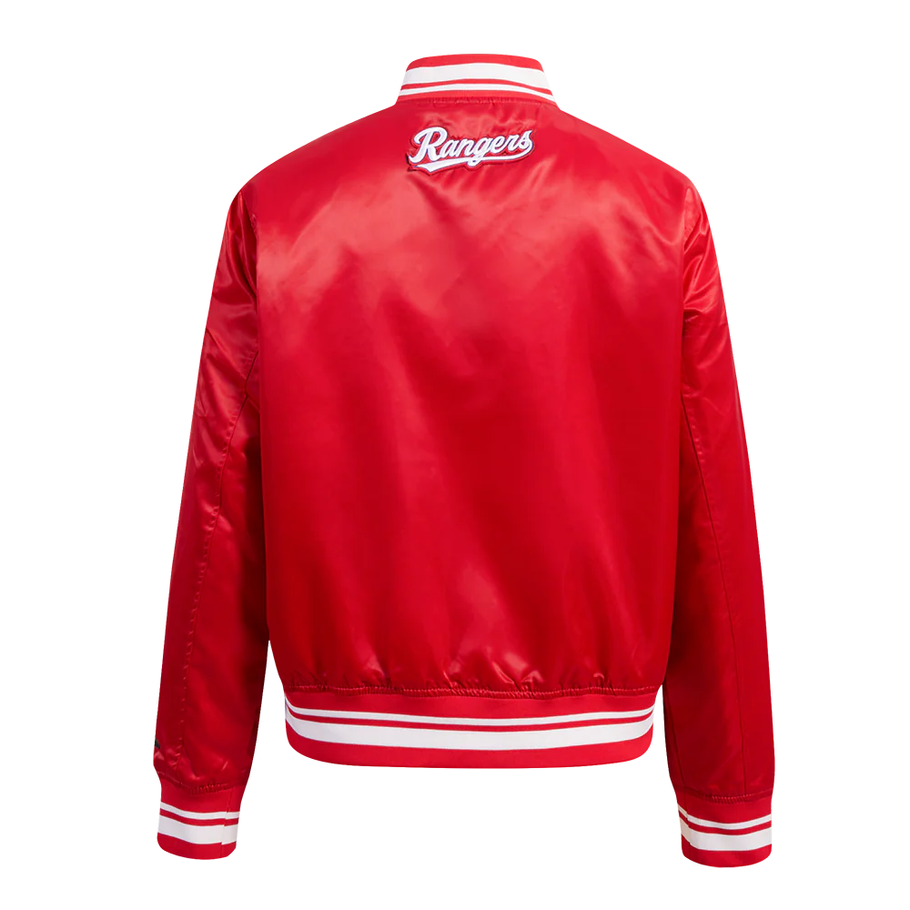 MLB TEXAS RANGERS SCRIPT TAIL WOMEN'S SATIN JACKET (RED) - Image 3