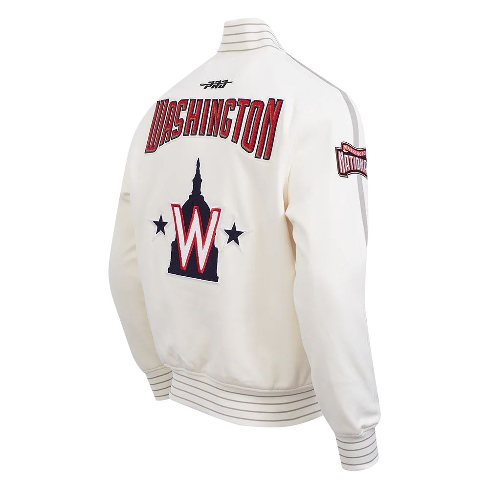 MLB WASHINGTON NATIONALS COOPERSTOWN LOGO PRO GAME DAY MEN'S DOUBLE KNIT JACKET (EGGSHELL/TAUPE/EGGSHELL) - Image 4