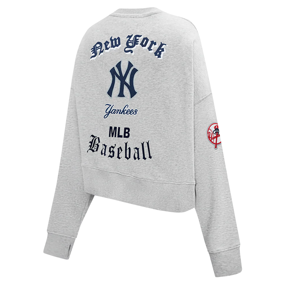 MLB NEW YORK YANKEES OLD ENGLISH WOMEN'S FLEECE CREWNECK (HEATHER GREY) - Image 4