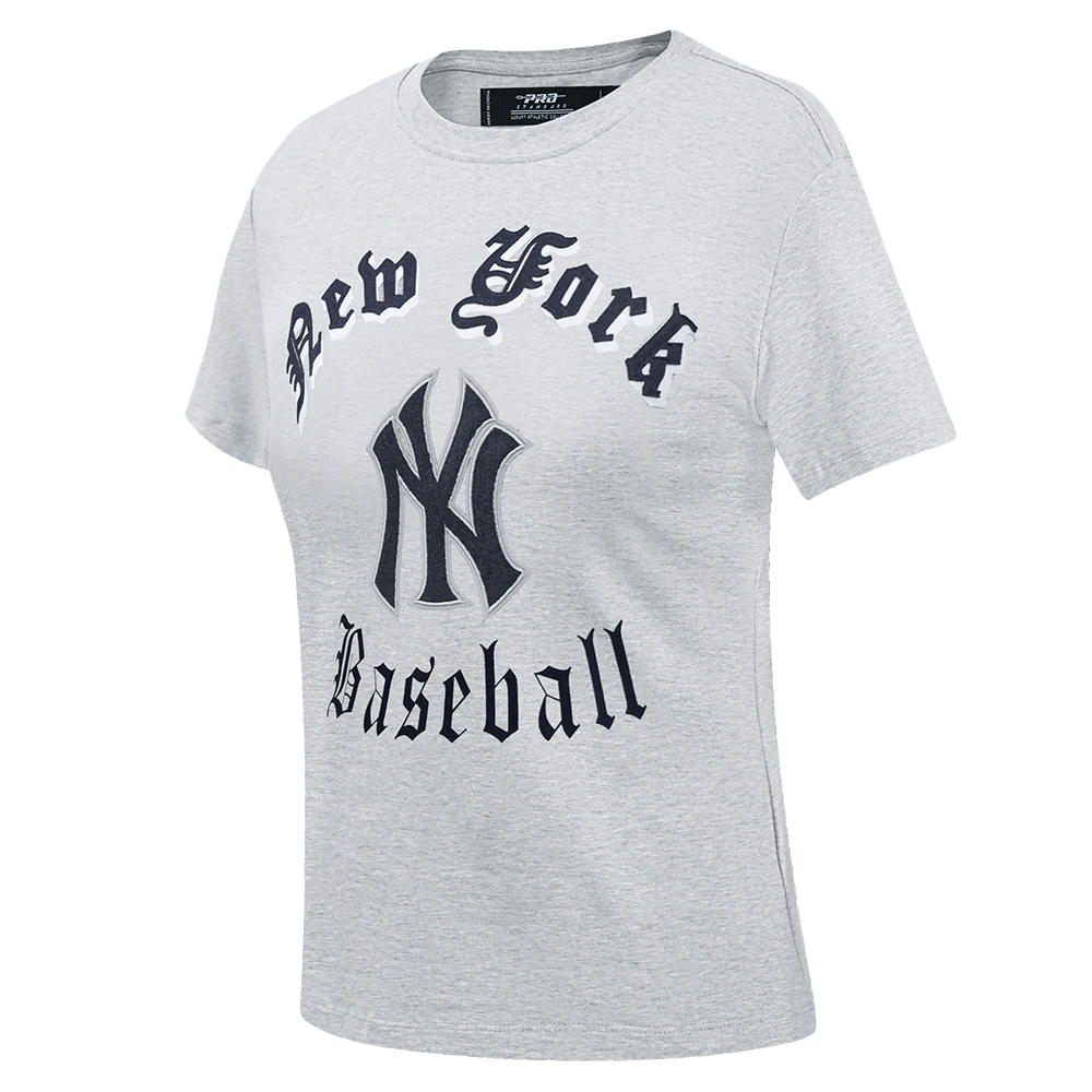 MLB NEW YORK YANKEES OLD ENGLISH WOMEN'S SINGLE JERSEY SLIM FIT TEE (HEATHER GREY) - Image 2