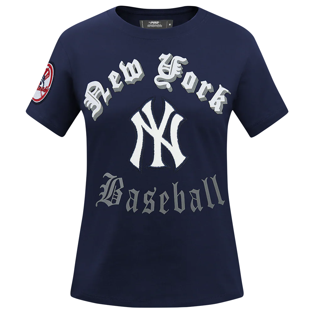 MLB NEW YORK YANKEES OLD ENGLISH WOMEN'S SINGLE JERSEY SLIM FIT TEE (MIDNIGHT NAVY)