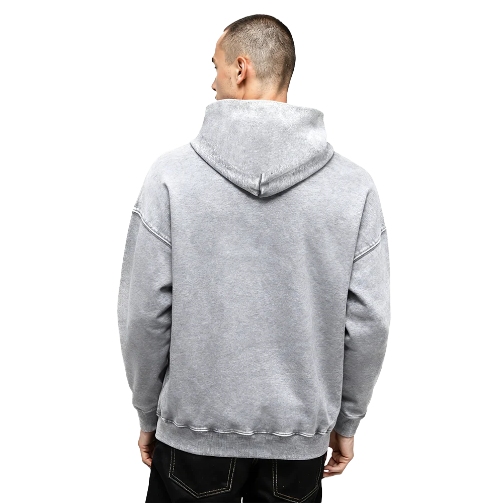 NEW HEIGHTS WASHED CLASSIC MEN'S ENZYME WASH DS FT PO HOODIE (WASHED GREY) - Image 2