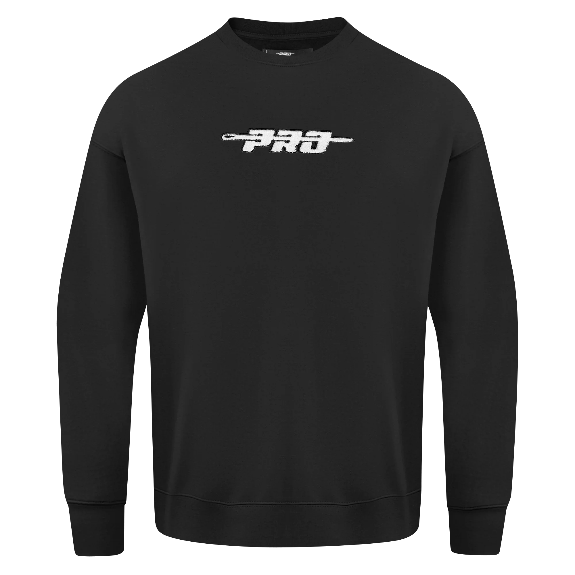 PRO STANDARD CLASSIC CHENILLE WHT LOGO MEN'S DROP SHOULDER FLC CREWNECK(BLACK)