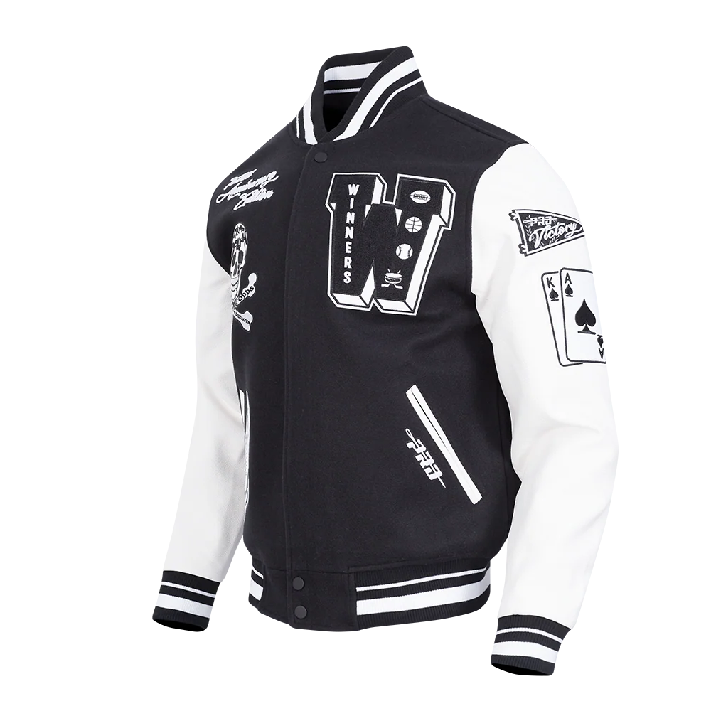 PRO STANDARD NEVER BET AGAINST MEN'S RIB WOOL VARSITY JACKET (BLACK/WHITE) - Image 3