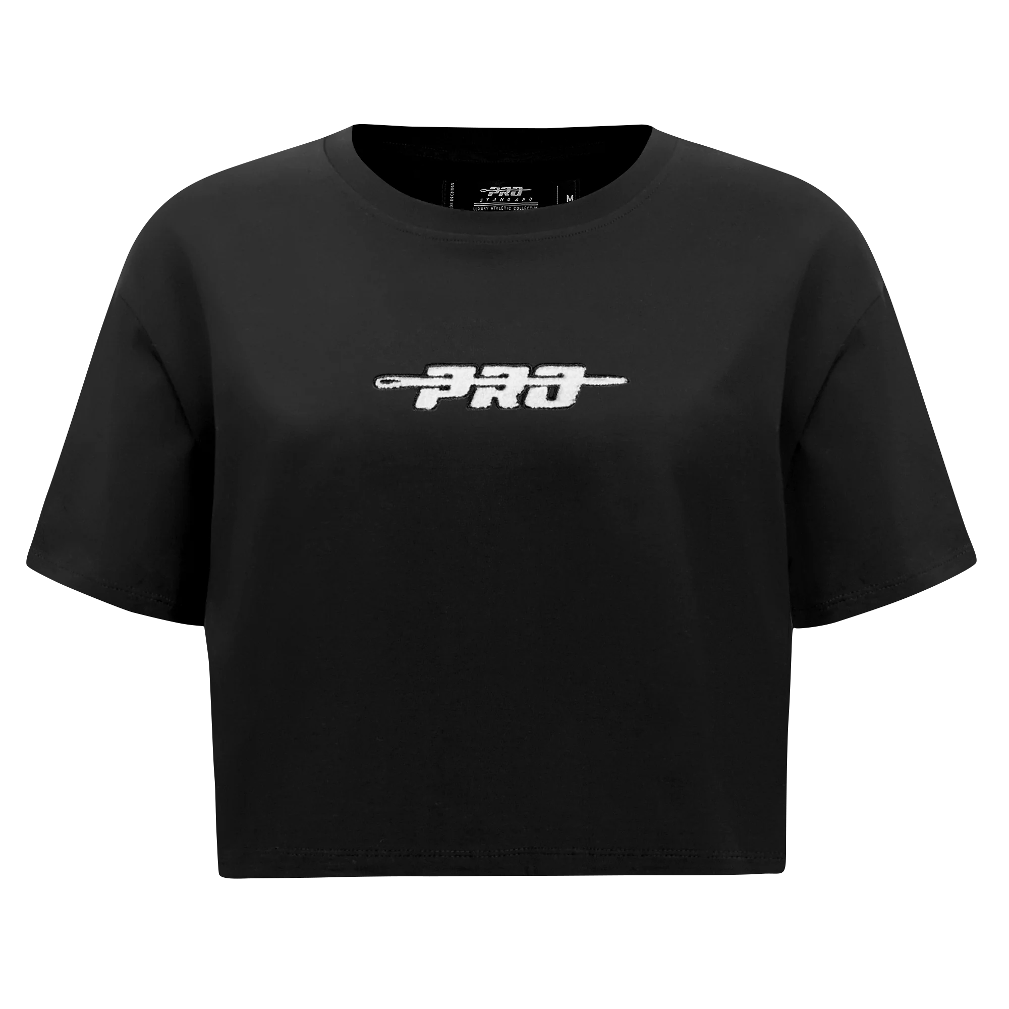 PRO STANDARD CLASSIC CHENILLE WHT LOGO WOMEN'S SJ BOXY TEE (BLACK)