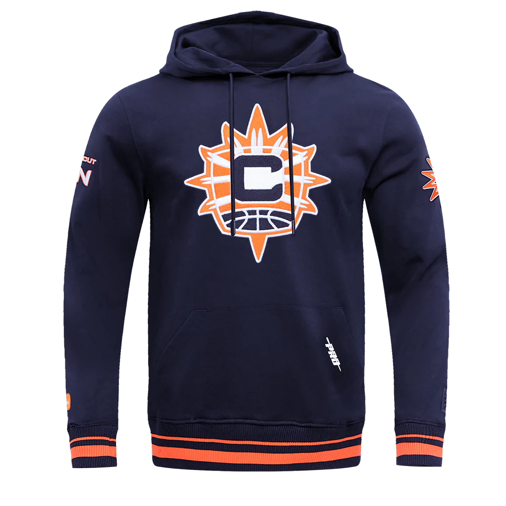 WNBA CONNECTICUT SUN RETRO CLASSICS MEN'S RIB FLEECE PULLOVER HOODIE (MIDNIGHT NAVY/ORANGE/MIDNIGHT NAVY)