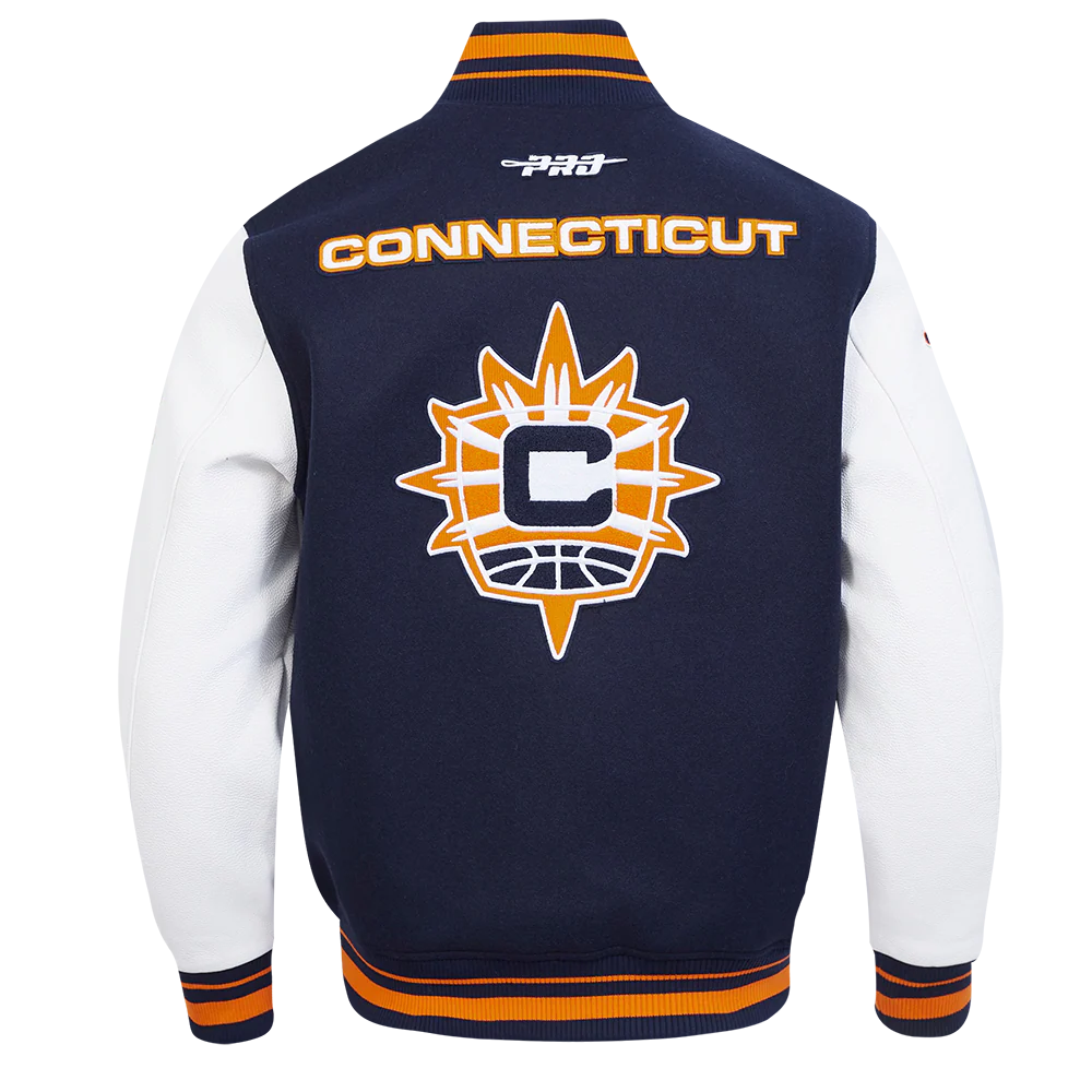 WNBA CONNECTICUT SUN RETRO CLASSICS MEN'S RIB WOOL VARSITY JACKET (MIDNIGHT NAVY/ORANGE/MIDNIGHT NAVY) - Image 3