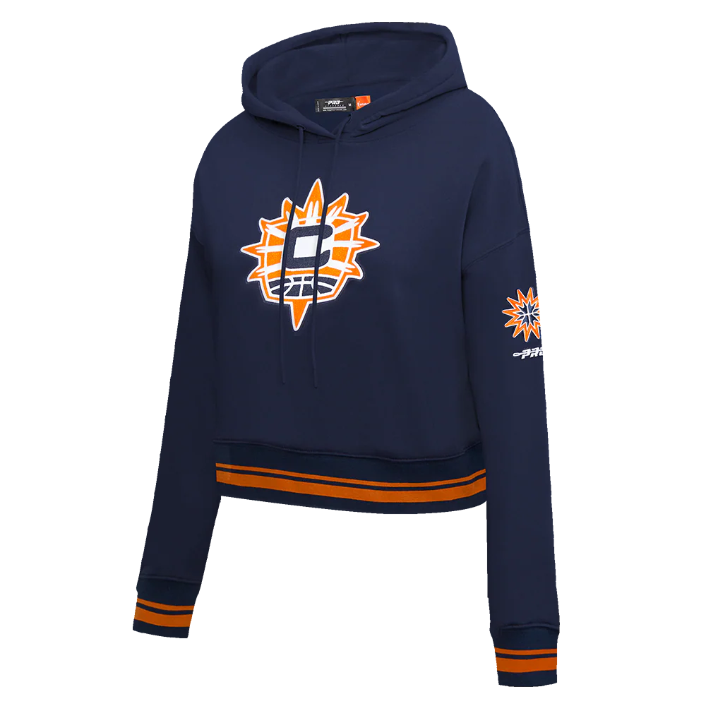 WNBA CONNECTICUT SUN RETRO CLASSICS WOMEN'S RIB FLEECE CROPPED PULLOVER HOODIE (MIDNIGHT NAVY/ORANGE/MIDNIGHT NAVY) - Image 2