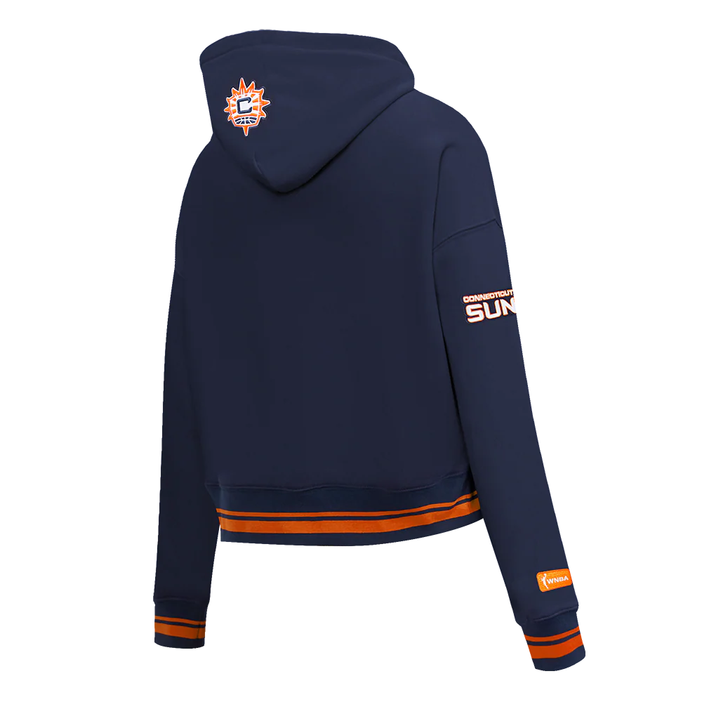 WNBA CONNECTICUT SUN RETRO CLASSICS WOMEN'S RIB FLEECE CROPPED PULLOVER HOODIE (MIDNIGHT NAVY/ORANGE/MIDNIGHT NAVY) - Image 4