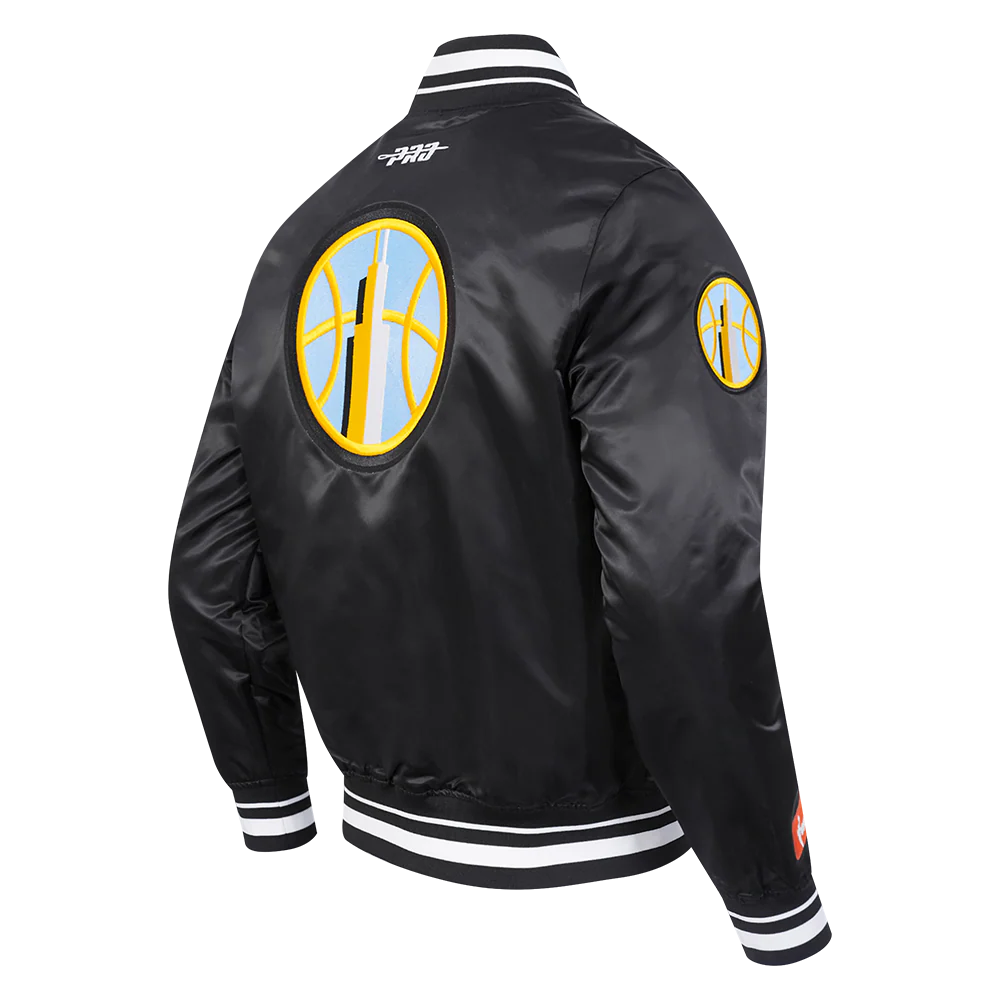 WNBA CHICAGO SKY CITY RANSOM MEN'S RIB SATIN JACKET (BLACK) - Image 4