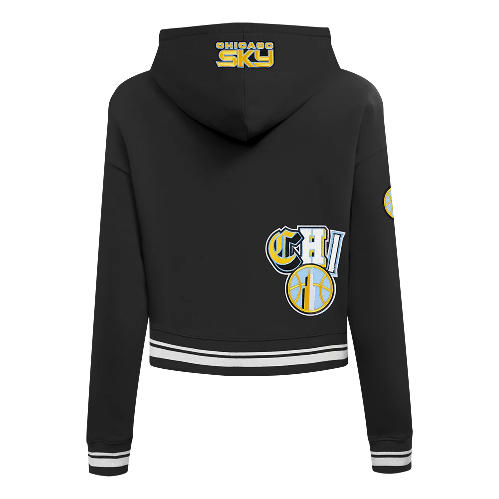 WNBA CHICAGO SKY CITY RANSOM WOMEN'S RIB FLEECE CROPPED PULLOVER HOODIE (BLACK) - Image 3