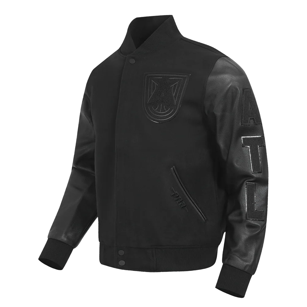 WNBA DALLAS WINGS TRIPLE BLACK MEN'S WOOL VARSITY JACKET (JET BLACK) - Image 2