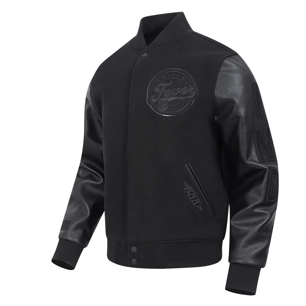 WNBA INDIANA FEVER TRIPLE BLACK MEN'S WOOL VARSITY JACKET (JET BLACK) - Image 4