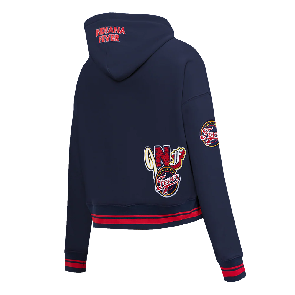 WNBA INDIANA FEVER CITY RANSOM WOMEN'S RIB FLEECE CROPPED PULLOVER HOODIE (MIDNIGHT NAVY/RED/MIDNIGHT NAVY) - Image 4