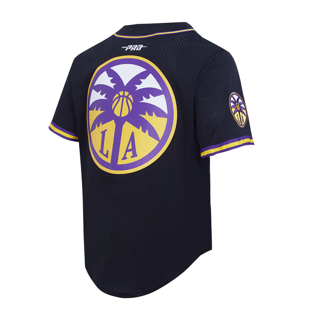 WNBA LOS ANGELES SPARKS MESH MEN'S BUTTON DOWN SHIRT (BLACK/PURPLE) - Image 4