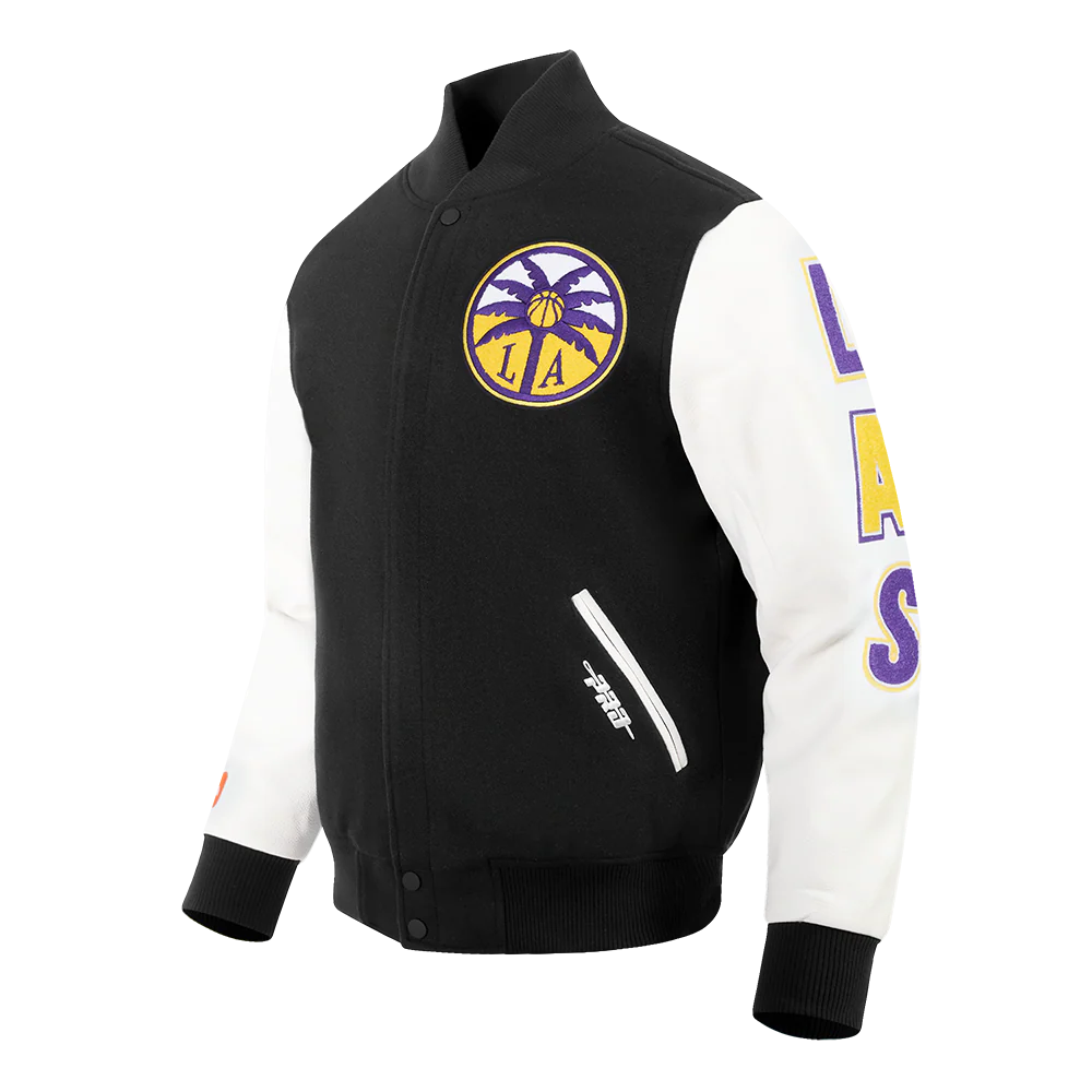 WNBA LOS ANGELES SPARKS CLASSIC CHENILLE MEN'S WOOL VARSITY JACKET (BLACK/WHITE) - Image 2