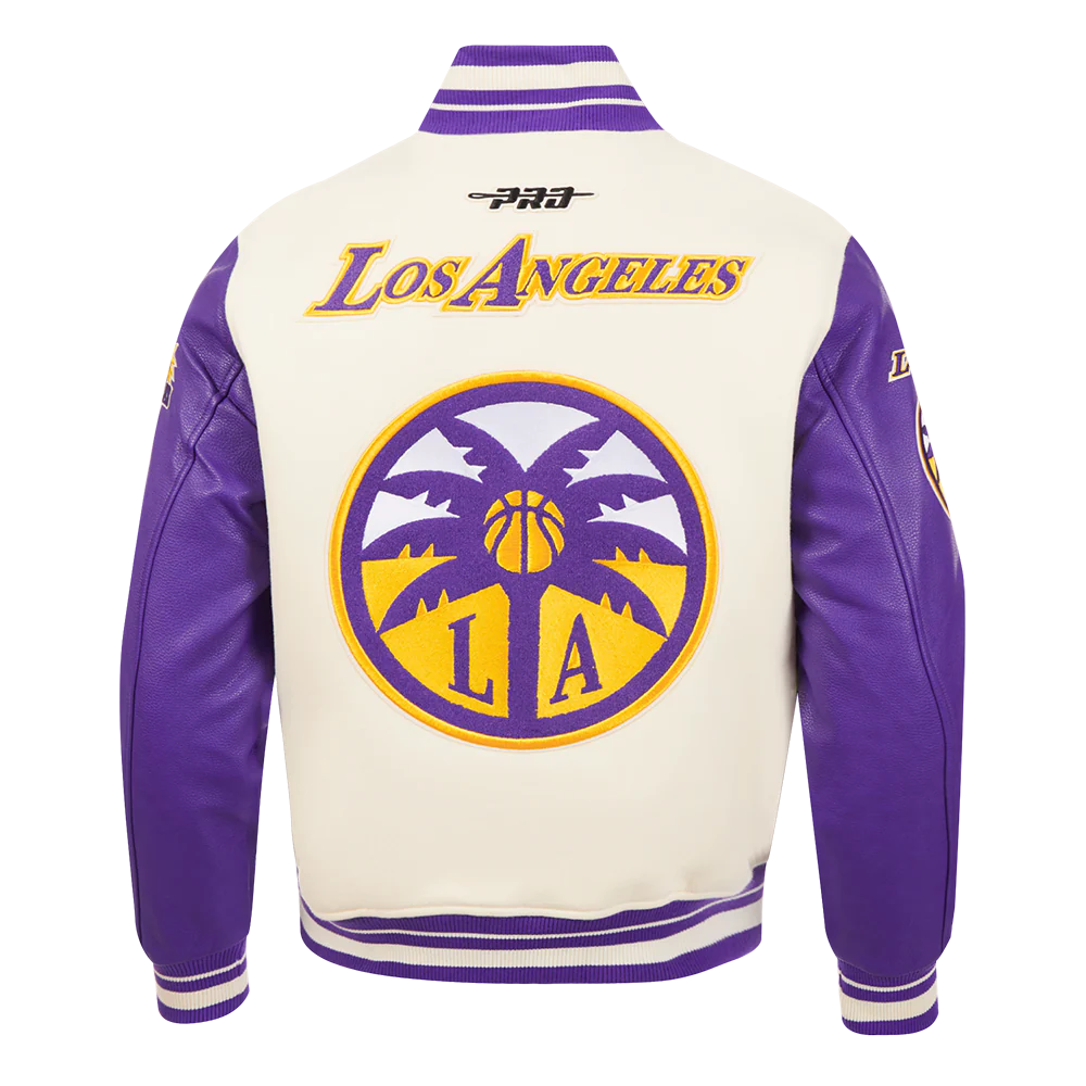 WNBA LOS ANGELES SPARKS RETRO CLASSICS MEN'S RIB WOOL VARSITY JACKET (EGGSHELL/ PURPLE) - Image 3