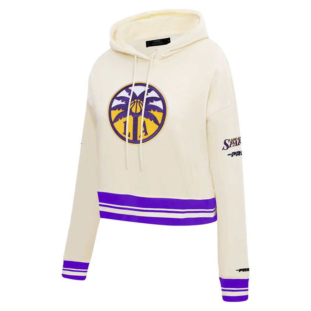 WNBA LOS ANGELES SPARKS RETRO CLASSICS WOMEN'S RIB FLEECE CROPPED PULLOVER HOODIE (BLACK/PURPLE) - Image 2