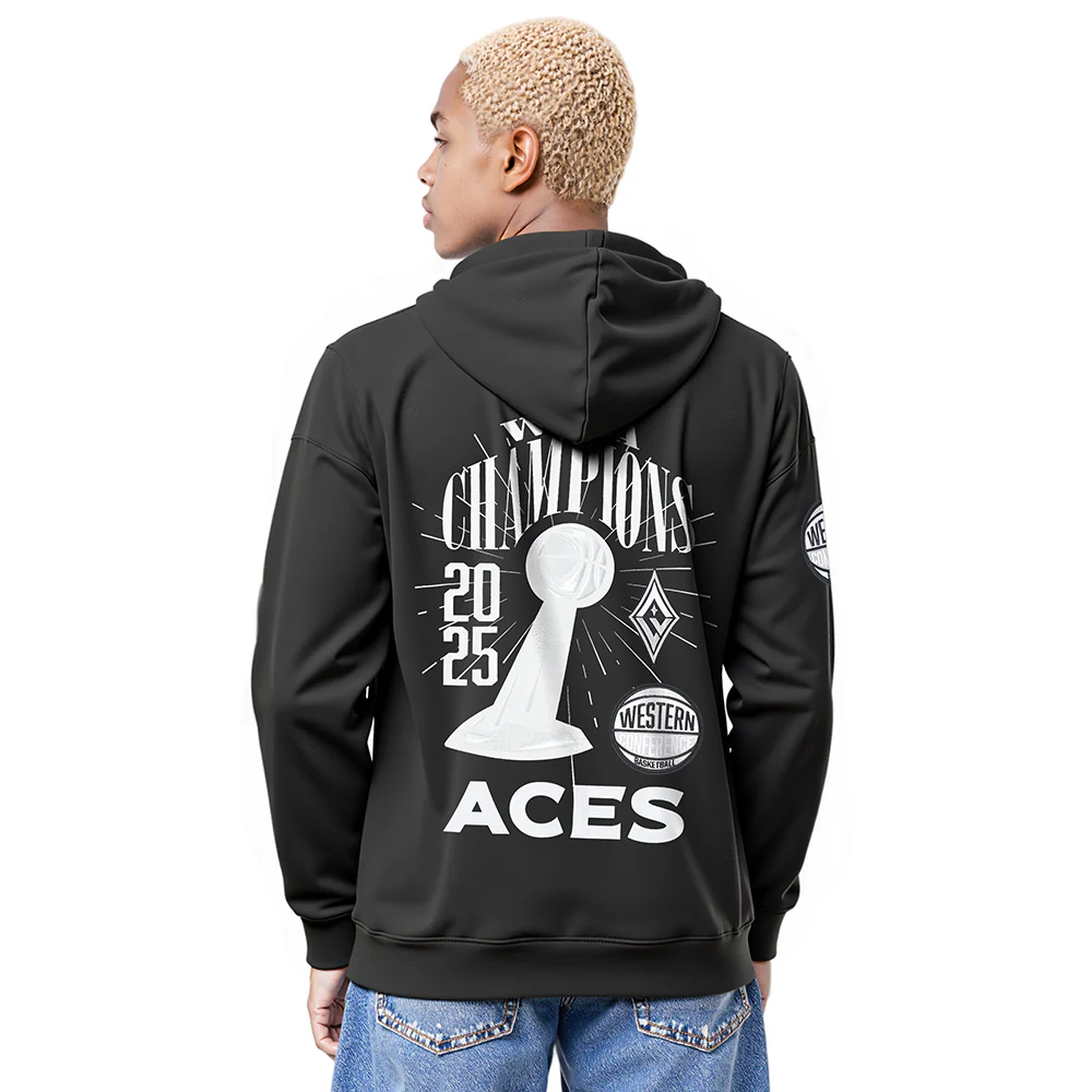 LAS VEGAS ACES WNBA FINALS 2025 MEN'S DROP SHOULDER FLC PO HOODI (BLACK) - Image 2