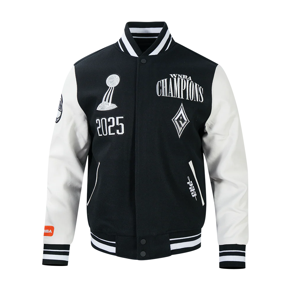 LAS VEGAS ACES WNBA FINALS 2025 MEN'S RIB WOOL VARSITY JACKET (BLACK/WHITE) - Image 3