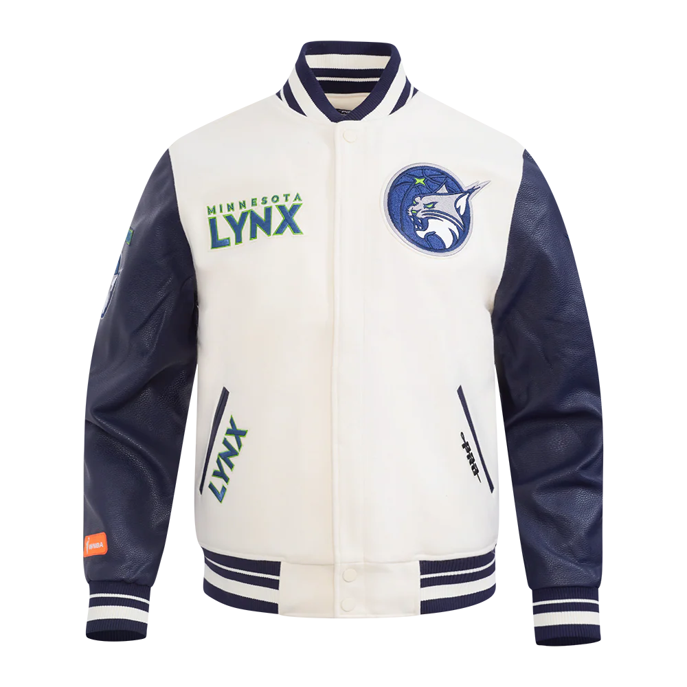 WNBA MINNESOTA LYNX RETRO CLASSICS MEN'S RIB WOOL VARSITY JACKET (EGGSHELL/ MIDNIGHT NAVY)