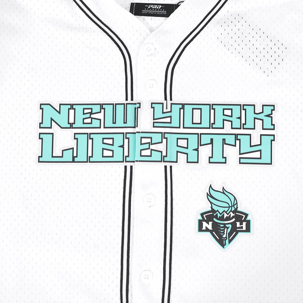 WNBA NEW YORK LIBERTY MESH MEN'S BUTTON DOWN SHIRT (WHITE / BLACK / WHTE) - Image 8