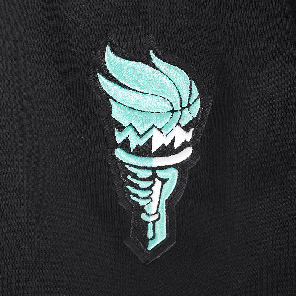 WNBA NEW YORK LIBERTY CLASSIC CHENILLE MEN'S DOUBLE KNIT PULLOVER HOODIE (BLACK) - Image 7
