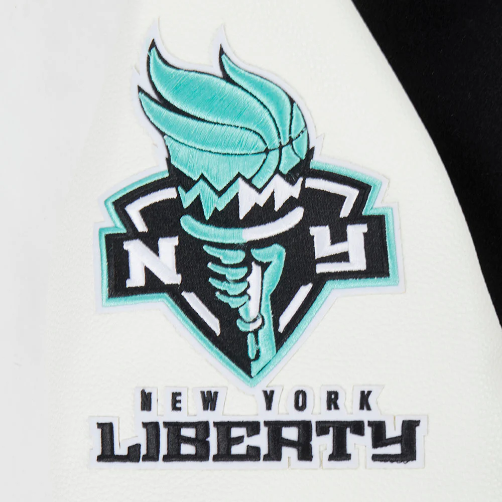 WNBA NEW YORK LIBERTY CLASSIC CHENILLE MEN'S WOOL VARSITY JACKET (BLACK/WHITE) - Image 7