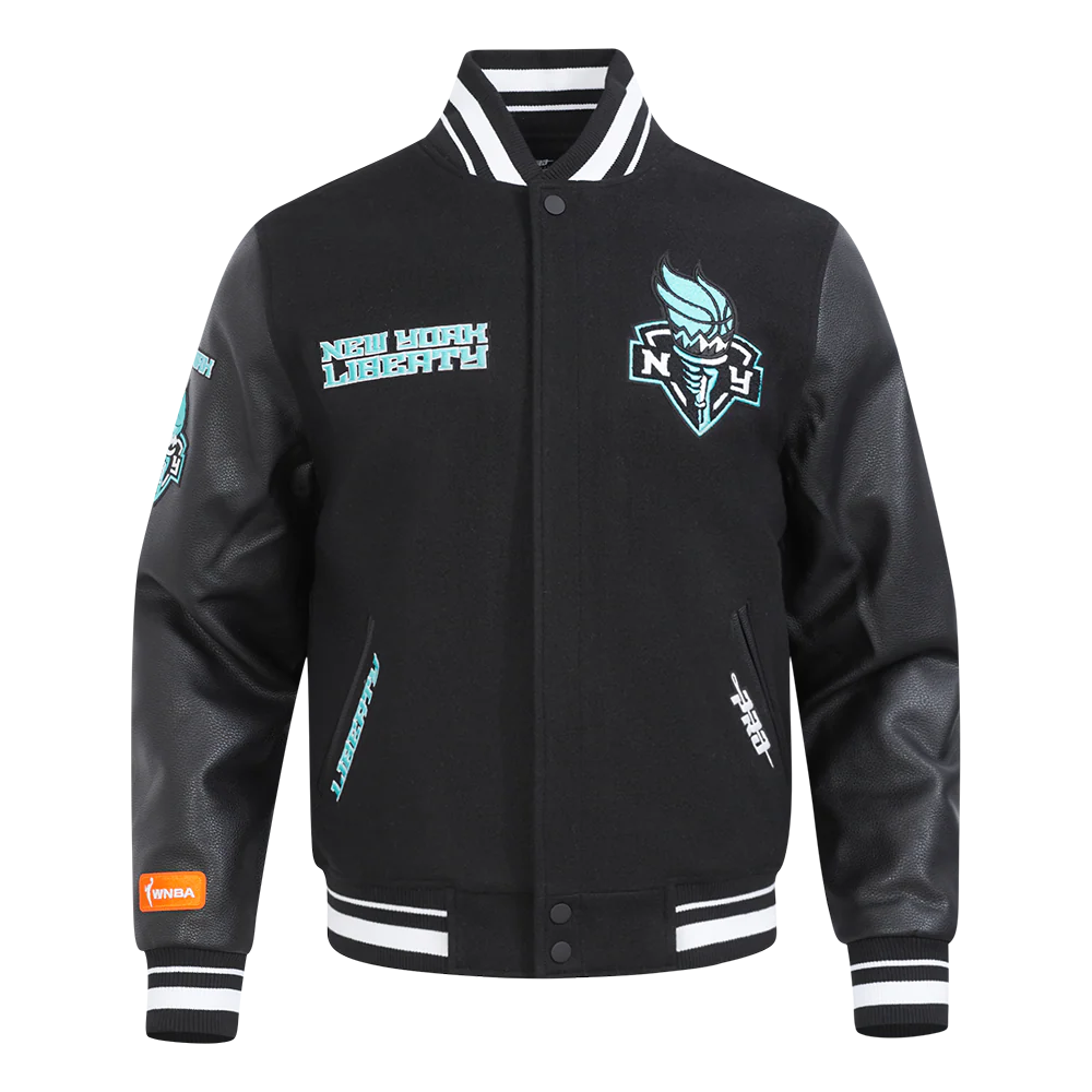 WNBA NEW YORK LIBERTY RETRO CLASSICS MEN'S RIB WOOL VARSITY JACKET (BLACK)