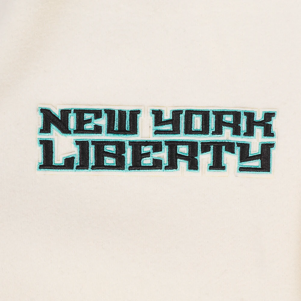 WNBA NEW YORK LIBERTY RETRO CLASSICS MEN'S RIB WOOL VARSITY JACKET (EGGSHELL/ BLACK) - Image 8