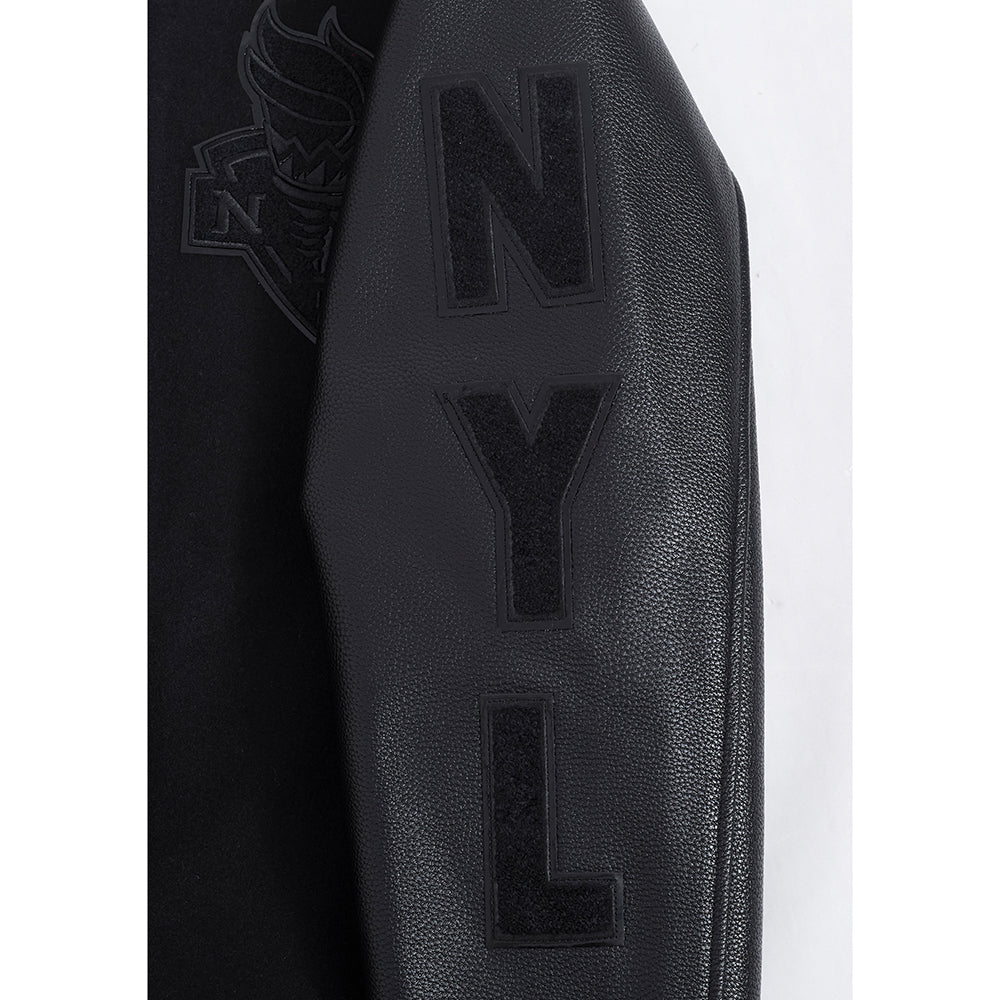 WNBA NEW YORK LIBERTY TRIPLE BLACK MEN'S WOOL VARSITY JACKET (JET BLACK) - Image 8