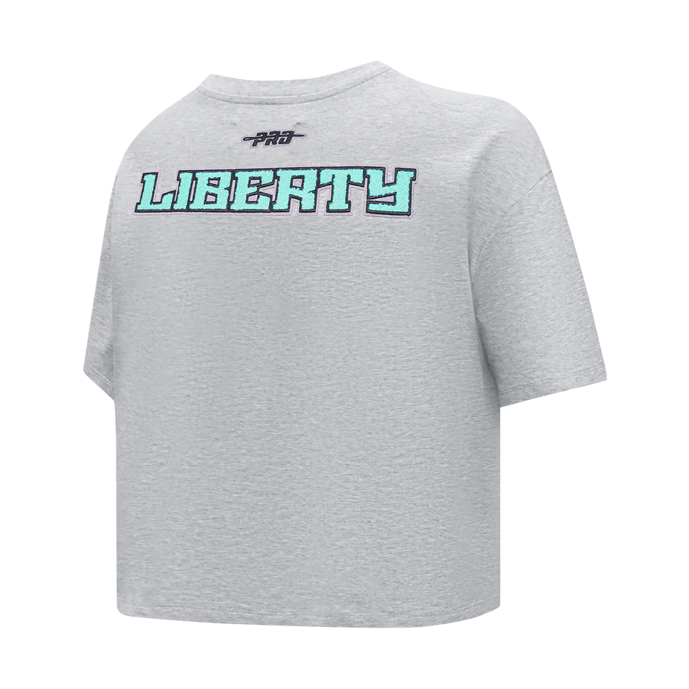 WNBA NEW YORK LIBERTY CLASSIC ESSENTIALS WOMEN'S SINGLE JERSEY BOXY TEE (HEATHER GREY) - Image 4