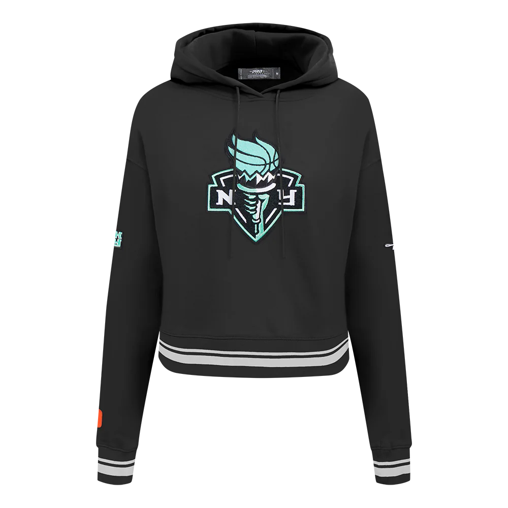 WNBA NEW YORK LIBERTY RETRO CLASSICS WOMEN'S RIB FLEECE CROPPED PULLOVER HOODIE (BLACK)